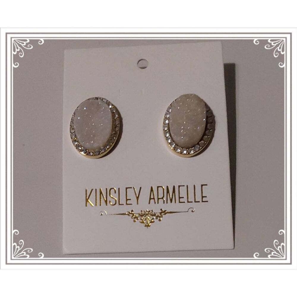 KINSLEY ARMELLE Retired Design,Silver Cosmic Stud Earrings~White Quartz Druzy